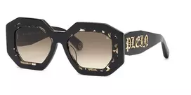 Philipp Plein moteriški akiniai nuo saulės SPP098M530700 – juodas acetatinis rėmelis, pilki stiklai, 53 mm