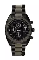 ARMANI AR5953 Vyriškas Chronografo Laikrodis 43mm Juodas Ciferblatas Nerūdijantis Plienas su Silikoniniu Apvyniojamu Dirželiu