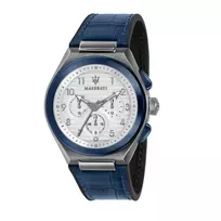MASERATI Vyriškas Potenza Kvarcinis Laikrodis R8871639001 43mm Mėlynas Ciferblatas Odinis Dirželis