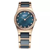 BERING Women's Classic Quartz Watch 26mm Stainless Steel Mesh Blue Sunray Dial 32426-767