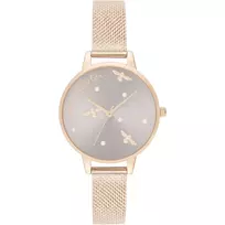 OLIVIA BURTON Women's Celestial Watch OB16PQ04 - 34mm Rose Gold-Tone Stainless Steel Case, Grey Leather Strap, Quartz Analog