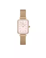 DANIEL WELLINGTON Quadro Moteriškas Laikrodis DW00100669 - 20 mm Rožinio Aukso Korpusas, Juodas Odinis Dirželis