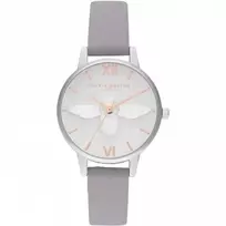 OLIVIA BURTON Moteriškas Laikrodis OB16AM163 - 30mm Nerūdijančio Plieno Korpusas, Baltas Ciferblatas, Pilkas Odinis Dirželis