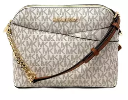 Michael Kors Jet Set Travel Crossbody Bag Vanilla Signature Coated Canvas Gold-Tone Hardware 35F1GTVC6B