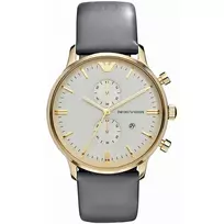 ARMANI AR0386 Vyrų Klasikinis Kvarcinis Analoginis Laikrodis 40mm Sidabrinis Ciferblatas Ruda Odinė Apyrankė