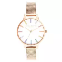 Olivia Burton Moteriškas Laikrodis OB16RB24 34mm Sidabrinis Nerūdijantis Plienas Baltas Ciferblatas Vaivorykštinė Bitė Pilka Oda