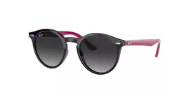 Ray-Ban Junior RJ9064S70218G vaikiški akiniai nuo saulės, apvalūs, permatomas rožinis rėmelis, pilki gradientiniai lęšiai, 44 mm