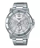CASIO MTPVD300D-7EUD Vyriškas analoginis kvarcinis laikrodis 45mm nerūdijantis plienas sidabrinis ciferblatas