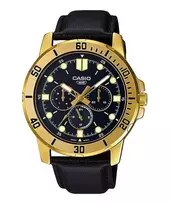 CASIO MTPVD300GL1EU Vyriškas analoginis kvarcinis laikrodis 45mm Auksinio atspalvio nerūdijantis plienas Juoda oda