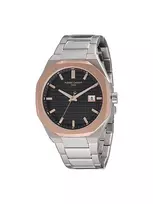 Pierre Cardin vyriškas laikrodis CF.1000.MU 42mm kvarcinis analoginis nerūdijančio plieno juodas ciferblatas odinis dirželis