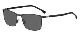 HUGO BOSS BLACK BOSS1635SSVK Vyriški stačiakampiai akiniai nuo saulės, juodas rėmelis, pilki lęšiai, 57 mm
