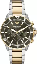 Armani vyriškas laikrodis AR11361 42mm nerūdijančio plieno tinklelio apyrankė juodas ciferblatas chronografas