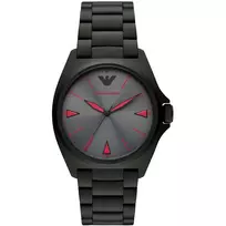 ARMANI AR11393 vyriškas kvarcinis analoginis laikrodis, 40 mm nerūdijančio plieno korpusas, juodas odinis dirželis