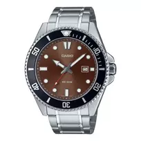 CASIO MDV107D5AVDF Vyrų analoginis kvarcinis laikrodis, 42 mm, rudas ciferblatas, sidabrinė nerūdijančio plieno juosta
