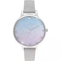 Olivia Burton Women's Sparkle Floral Watch OB16US49 - 34mm Rose Gold-Tone Stainless Steel Case, Grey Leather Strap, White Dial with Floral Print