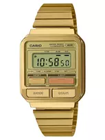 CASIO A120WEG-9AEF Moteriškas Retro Skaitmeninis Laikrodis, 33,5 mm, Auksinės Spalvos