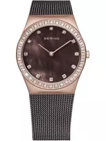BERING Women's Classic Quartz Analog Watch 26mm Stainless Steel Rose Gold-Tone and Brown