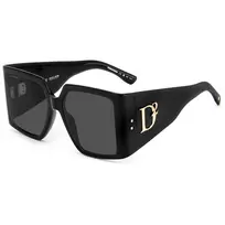 DSQUARED2 Moteriški Akiniai Nuo Saulės D2-0096-S-807 - Juodas Acetato Rėmelis, Pilki Polikarbonato Lęšiai, 56mm