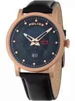 Police Vyriškas Kvarcinis Analognis Laikrodis PL15404JSR.03 - Mėlynas Ciferblatas, Ruda Odinis Dirželis, 43mm