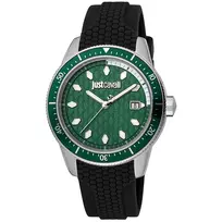 JUST CAVALLI MAN JC1G179P0015 42 mm kvarcinis analoginis laikrodis – juodas ciferblatas, odinė apyrankė