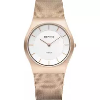 BERING Women's Classic Quartz Analog Wristwatch 35mm Rose Gold Stainless Steel Mesh 11935-366