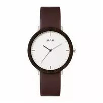 MAM MAM628 Unisex Watch 39mm Teak Wood Case Black Leather Strap