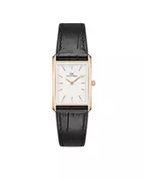 DANIEL WELLINGTON Quadro Moteriškas Laikrodis 32mm Rožinis Auksas Nerūdijantis Plienas Švelniai Baltas Ciferblatas Juodas Odinis Dirželis DW00100693