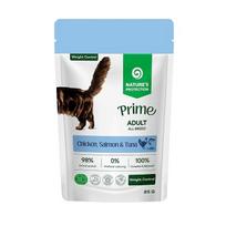NATURE'S PROTECTION PRIME visų veislių suaugusių kačių svorio kontrolės palaikymui, šlapias pašaras su vištiena, lašiša ir tunu 85 g