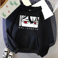 Juodoji dobilė Anime drabužiai Nero Šaunus spausdintas su gobtuvu vyrams moterims kasdienis džemperis su gobtuvu populiarus gatvės stiliaus Harajuku unisex džemperis XS juoda