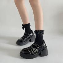 Madingi Moteriški Saldūs Širdelės Formos Sagtis Lolita Batai Juodi Gotikinio Stiliaus Platforminiai Mary Janes Zapatos De Mujer Moteriški Stori Kulniukai Siurbliai 36 juoda
