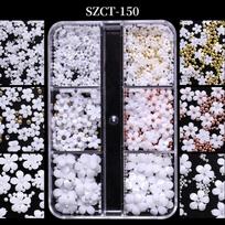 Nail Art Five-Petal Flower Ornament Macaron Three-Dimensional Resin Steel Ball Nail Art Jewelry Mixed black