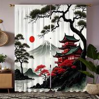 Fuji Sakura Užuolaidos Raudonojo Klevo Spaudinys Svetainės Miegamojo Darbo Kambario Šviesą Praleidžiančios Pagamintos Iš Poliesterio Langų Apdaila W100*H70(CM)-Grommet top&2PCS