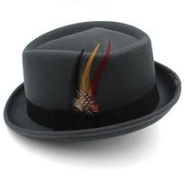 Rombas karūna trilby skrybėlės vyrams klasikinis plunksna trilby fedora skrybėlė Banga džentelmenas Mada Unisex trumpas kraštas rudens žiemos skrybėlė 56-58 gray