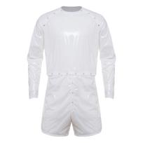 Men Waterproof Sauna Sweat Suit Bodysuit Jumpsuit Long Sleeve Buttons Shoulder Waist Crotch Detachable Boxer Shorts S balta