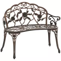 Sodo suolas 2 vietų metalinis, retro stiliaus suolas, parko suolas su gėlių raštu 100 x 54 x 78 cm, bronzos spalvos