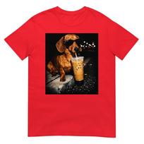 Funny Dachshund Drinking Iced Coffee Washed TShirt S