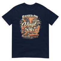 Vintage Raised On Vinyl And V8s Retro Car Music Culture TShirt S