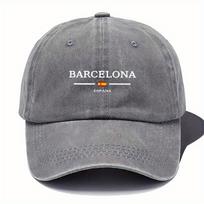 Vintage Washed Baseball Cap with Spanish  Barcelona City Emblem  Adjustable Sun Hat for Travel Casual Wear and Outdoor