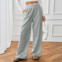 Women’s Y2K Lace Patchwork Sweatpants – Elastic Waist Baggy Straight Leg Travel Pants with Pockets S