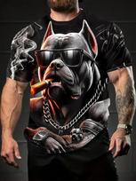 Men's Tough Pitbull Graphic T-Shirt, Aggressive Bully Dog with Gold Chain and Cigar, Urban Hip-Hop Style Black Tee for Men XXS juoda