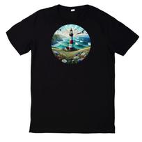 T-Shirt Buntes Buntglas Leuchtturm Motiv Baumwolle XL