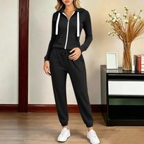 Women's Casual Track Suit Set Zip Up Hoodie with Drawstring and Wide Leg Sweatpants Open Hem L juoda