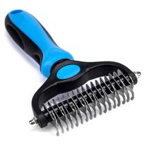 Hot-selling Custom 2-in-1 Portable Double-sided Hair Removal Comb Made of Stainless Steel for Untangling cat and Pet Dog Fur (Blue,17.5*9.3*3cm) mėlyna