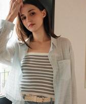 Cool Kitten Breezy Stripe Crop Box Shirt Blue/Free