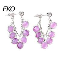 Sparkling Faux Crystal Earrings 1 Pair Drop Earrings, Bezel Setting Rhinestones Tassel Non-fading Alloy Design Women for Jewelry Gift Rhinestone violetinė