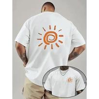 Men'S Loose-Fit Drop-Shoulder T-Shirt with Sun Motif, Sun Print Men'S Short Sleeves, Front And Back Pattern Design, Fashionable Trendy Top, S balta