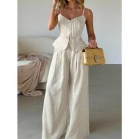 Summer Halter Top, High-waisted Wide-leg Pants Two-piece Set for Elegant Business Casual Wear for Women S balta