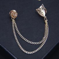 Gold Color Suit Accessories Fashion Mask Tassel Chain Brooch Tassel Brooches Women Men Brooch 1
