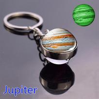 Birthday Gift Glass Ball Double Side Galaxy Moon Planet Keyring Solar System Keychain Luminous Jupiter