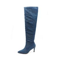 Krazing Pot Denim Rudeniniai žieminiai batai smailiais pirštais Stiletto ploni aukštakulniai slydimo ant Vakarų batai Moteriški aukštakulniai batai 34 mėlyna